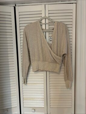 Express Women's Beige Wrap-Style Long Sleeve Top